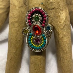 Colorful BoHo Cubic Zirconia Stretch Statement Ring size 8+
